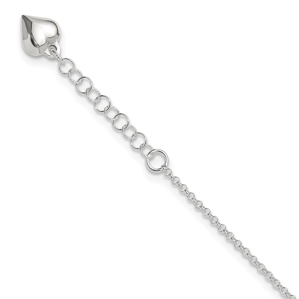 925 Sterling Silver Polished Heart Charm 9" + 1" Ext. Summer Fine Jewelry Anklet